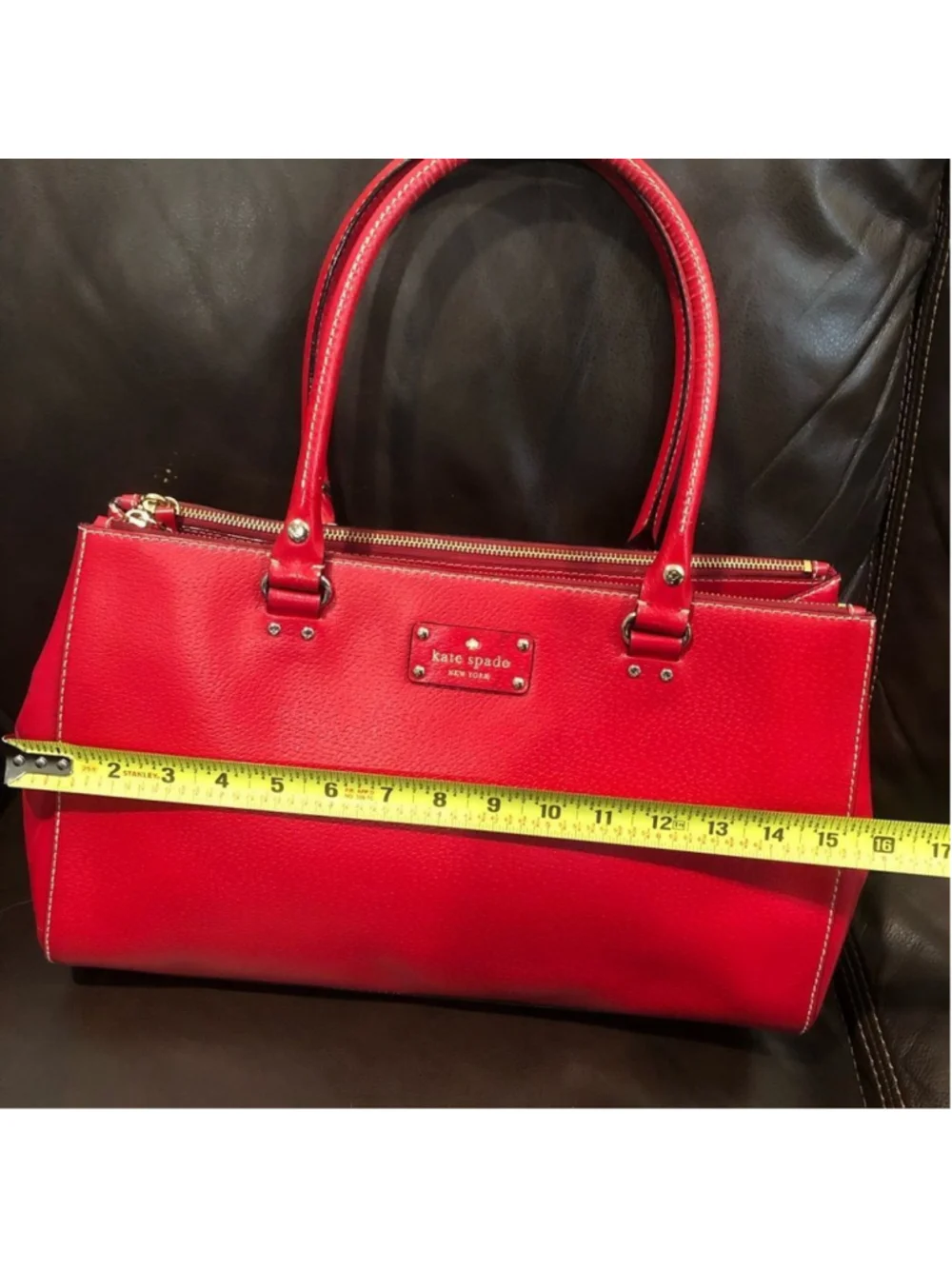 KATE SPADE Large Red Leather Tote Briefcase Shoulder Bag with Three Sections